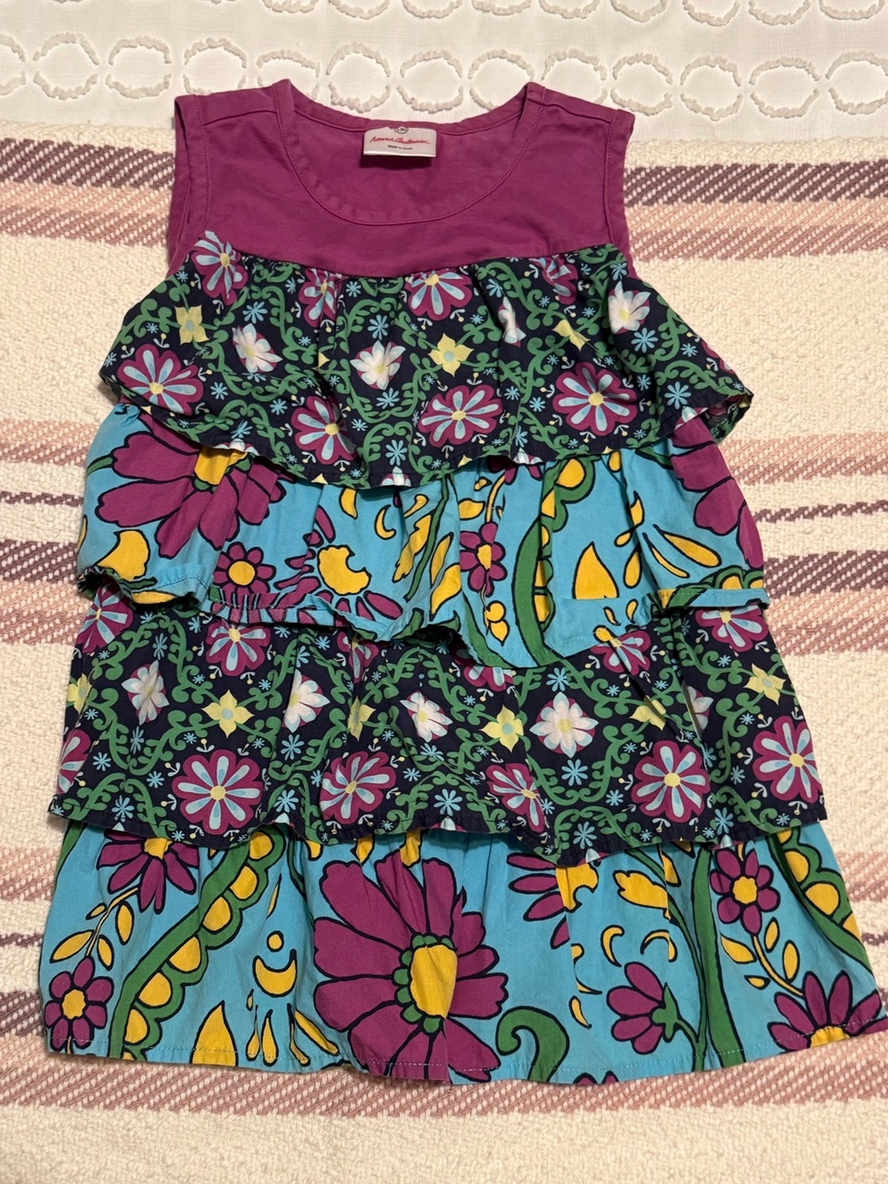 Hanna Andersson Girls Purple & Blue Floral Layered Ruffle Sleeveless Top